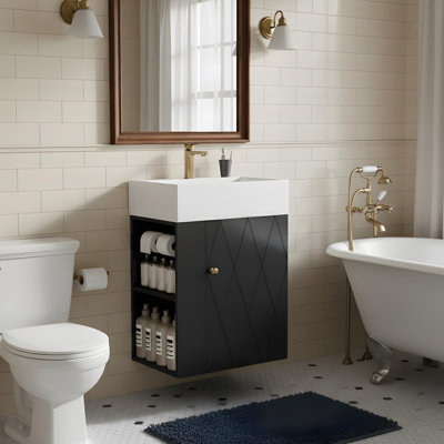 Meuble-lavabo mural avec portes à motif de losanges