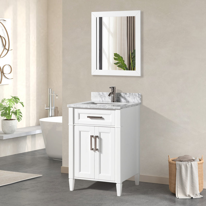 Ensemble de meuble-lavabo simple 24 po avec miroir Lachine, Blanc