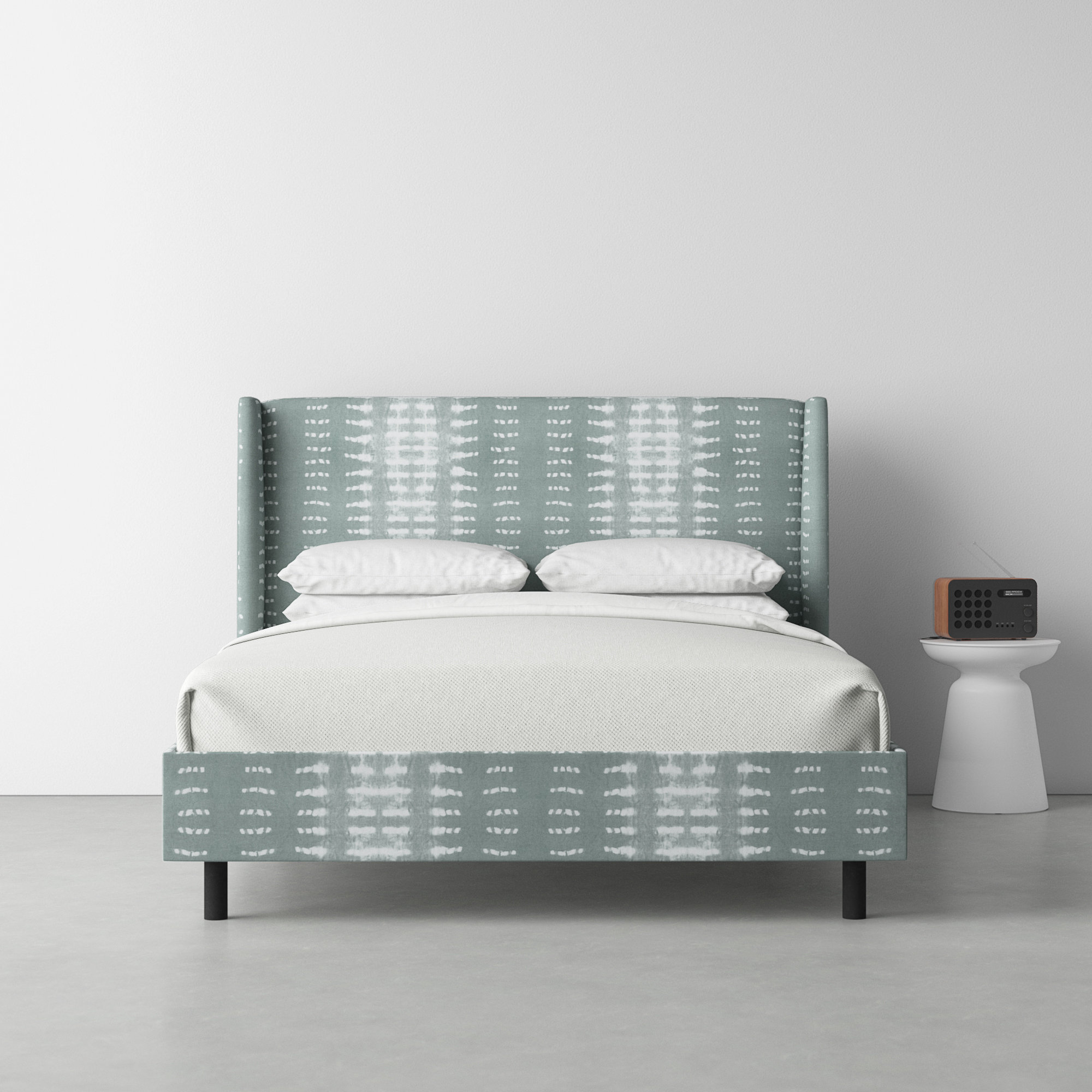 Lapa Upholstered Wingback Bed, Dotted Stripe Mist, Full