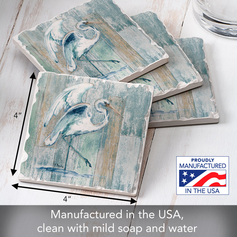 Arianna Egret 4-Pack Tumbled Tile Stone Coasters