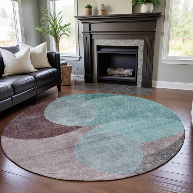 Premium Machine Washable Alves AMF1140 Geometric Rug, Round 8'