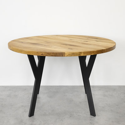 Abi Oak Round Wood Top Dining Table with Steel Base