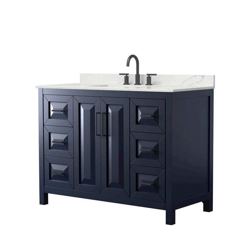 Daria 48'' W Vanity, White Quartz, Blue, Matte Black