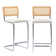 Ambrine Low Back Boucle Upholstered Counter/Bar Stool with Rattan Back and Steel Sled Frame