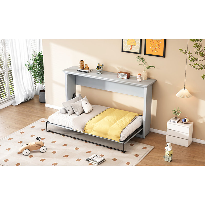 Lit-armoire pliant gris simple - Stable, optimisant l'espace