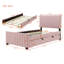 Lit plateforme tapissier simple en velours avec lit gigogne simple, rose