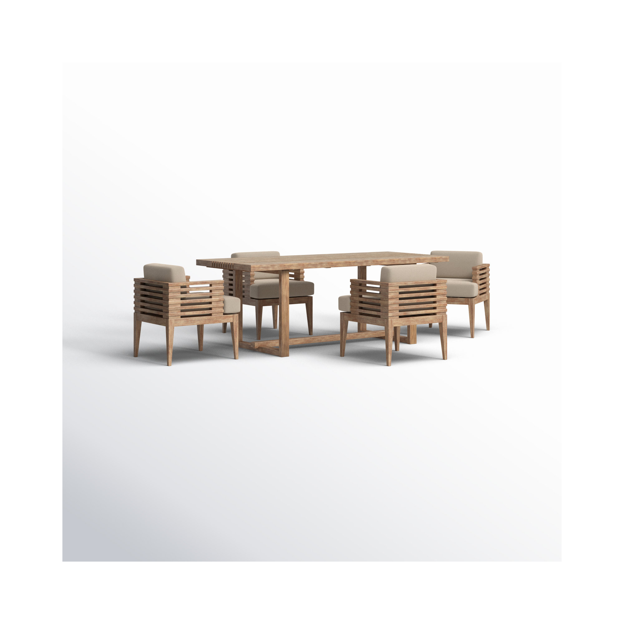 Aerilyn 82'' Rectangular 4 - Person Outdoor Dining Set with Cushions, Light Brown, Taupe Performance
