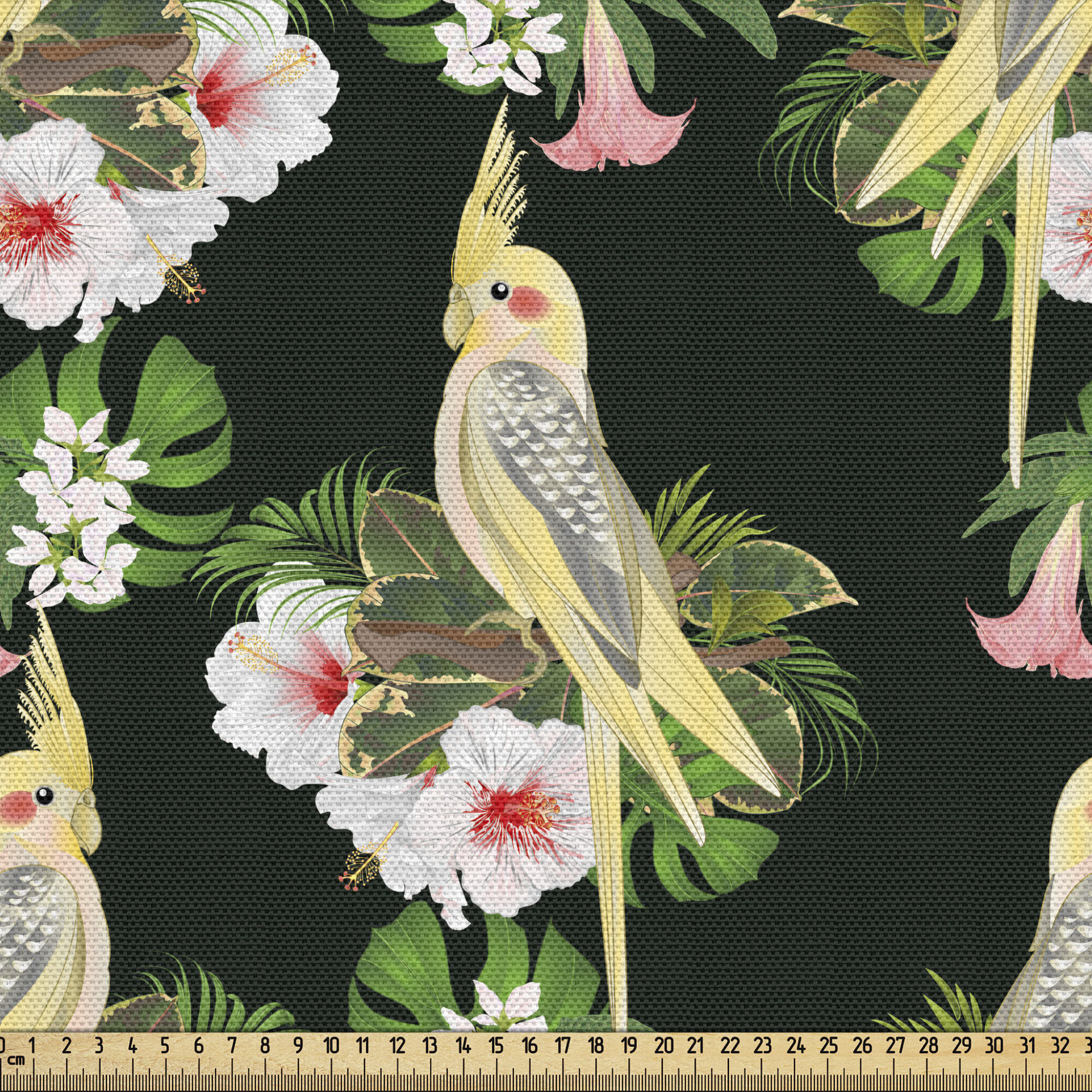 Ambesonne Yellow Bird Fabric by The Yard, Pastel Art Exotic Parrot Animals with Tropical Floral Botany, Decorative Fabric for Upholstery and Home Acce
