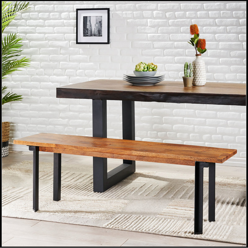 Banc MODERNE INDUSTRIEL MODERNE À LA MAIN Le bois de manguier présente de magnifiques bruns dorés l 53,25 po x P 13,75 po x H 17,75 po