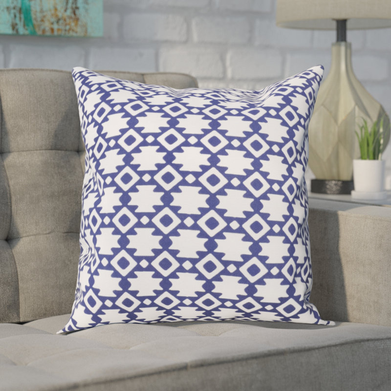 Housse de coussin géométrique carrée et insert, Bleu marine printanier, H 18 po x l 18 po