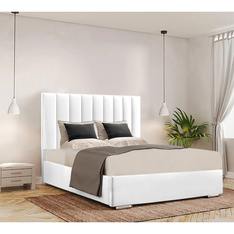 Caylob Upholstered Bed, Single, White