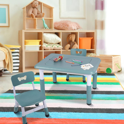 Height Adjustable Kids Table and Chair Set with Storage, Reversible Activity Top