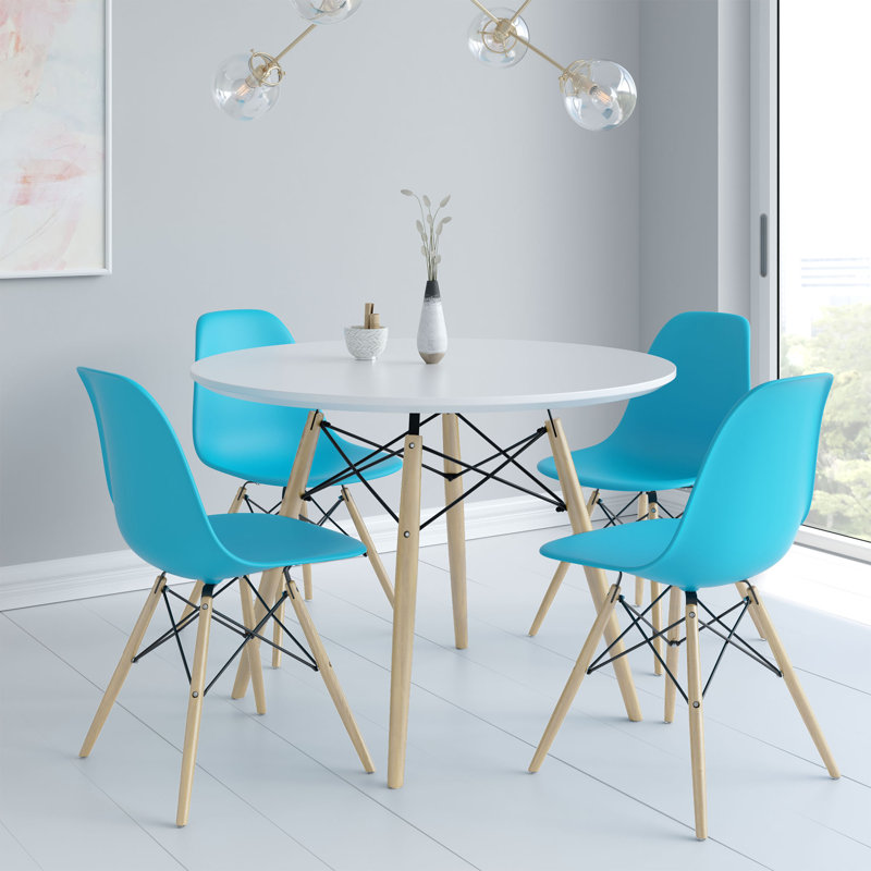 Ensemble de salle à manger pour quatre personnes Jordan, Bleu / Naturel, Naturel