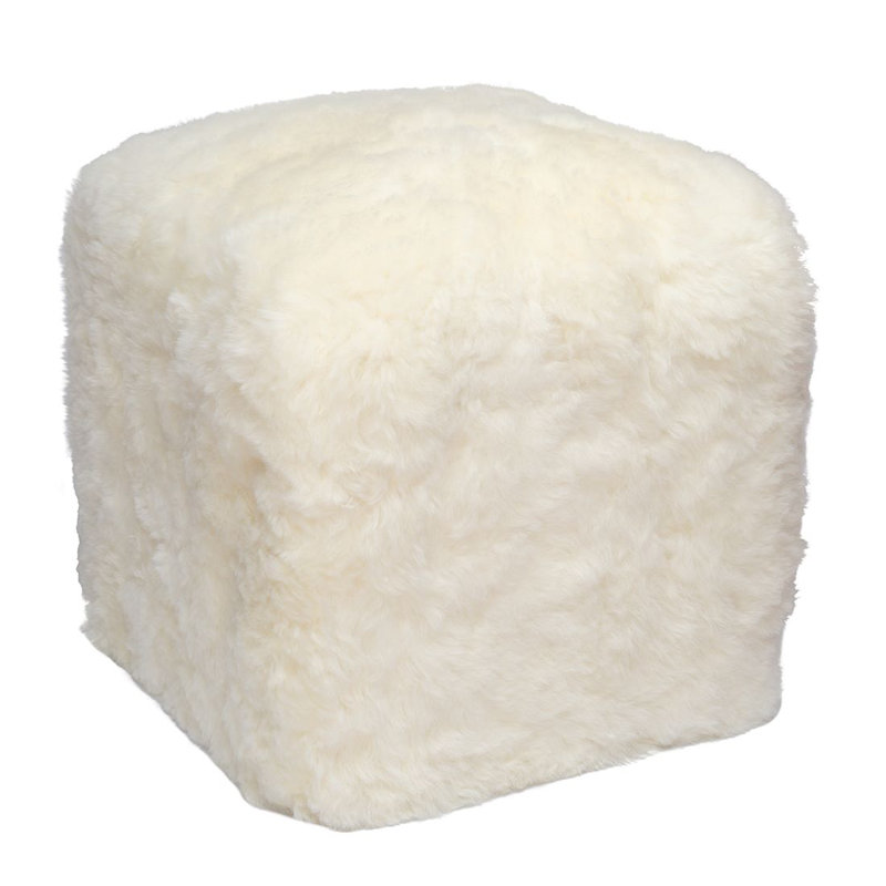 Square Pouf, White Wool
