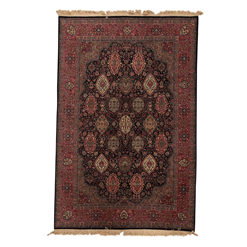 Tapis unique rouge / noir / beige noué à la main de haute qualité