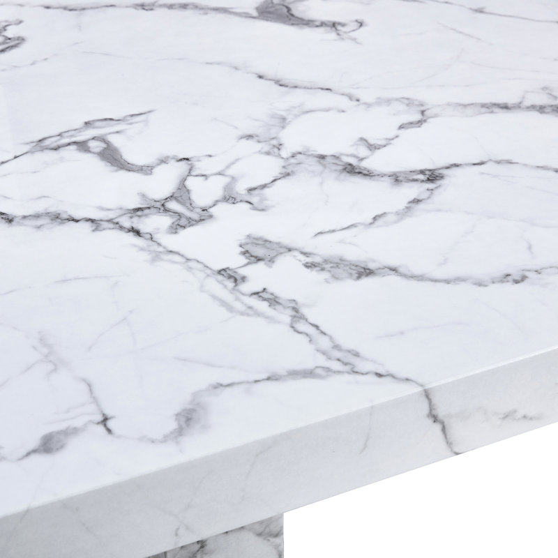 White Dining Table Featuring Marble Pattern, Suitable For 8 - 10 People And As A Computer Workbench, Safe, Fits Kitchen Patio Pattern Table, Multi Functional Office Discussions