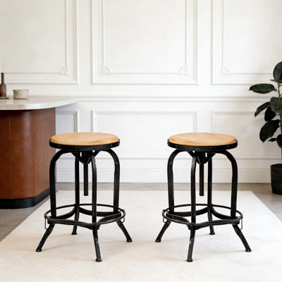 Industrial Firwood Adjustable Height Swivel Barstools by Everly Quinn