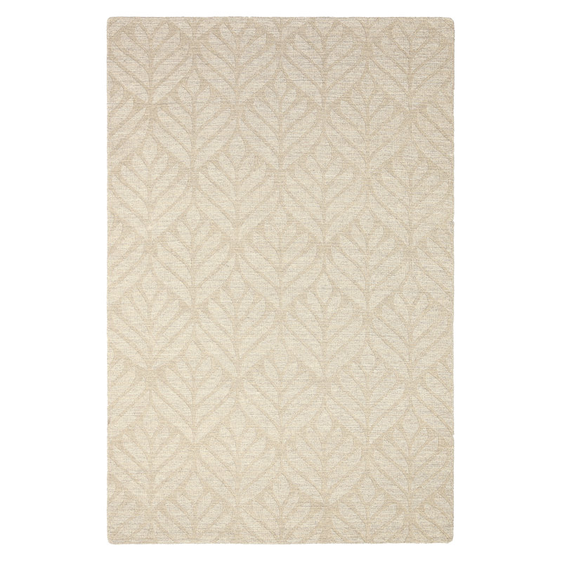 Textured Leaf Hand Loomed Beige Area Rug, Rectangle 8'6" x 12'6"