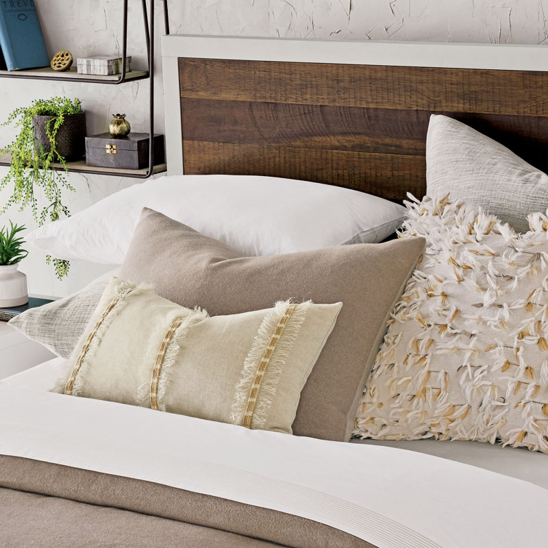 Kimahri Beige Linen Fringe Decorative Pillow with Insert