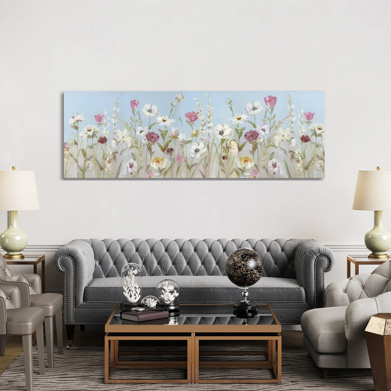 «Spring Blooms» par Sally Swatland, reproduction d'art panoramique sur toile, H 16 po x l 48 po x 1,5 po, Toile tendue