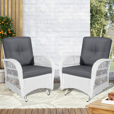 Bayou Breeze 2-piece Outdoor White Wicker Glider Rocking Chair, Patio Rattan Swing Glider Chairs With Cushions & Steel Frame, All-weather Gliding Lawn -  EE1FFB47651E48468E5911AEBBE8B555