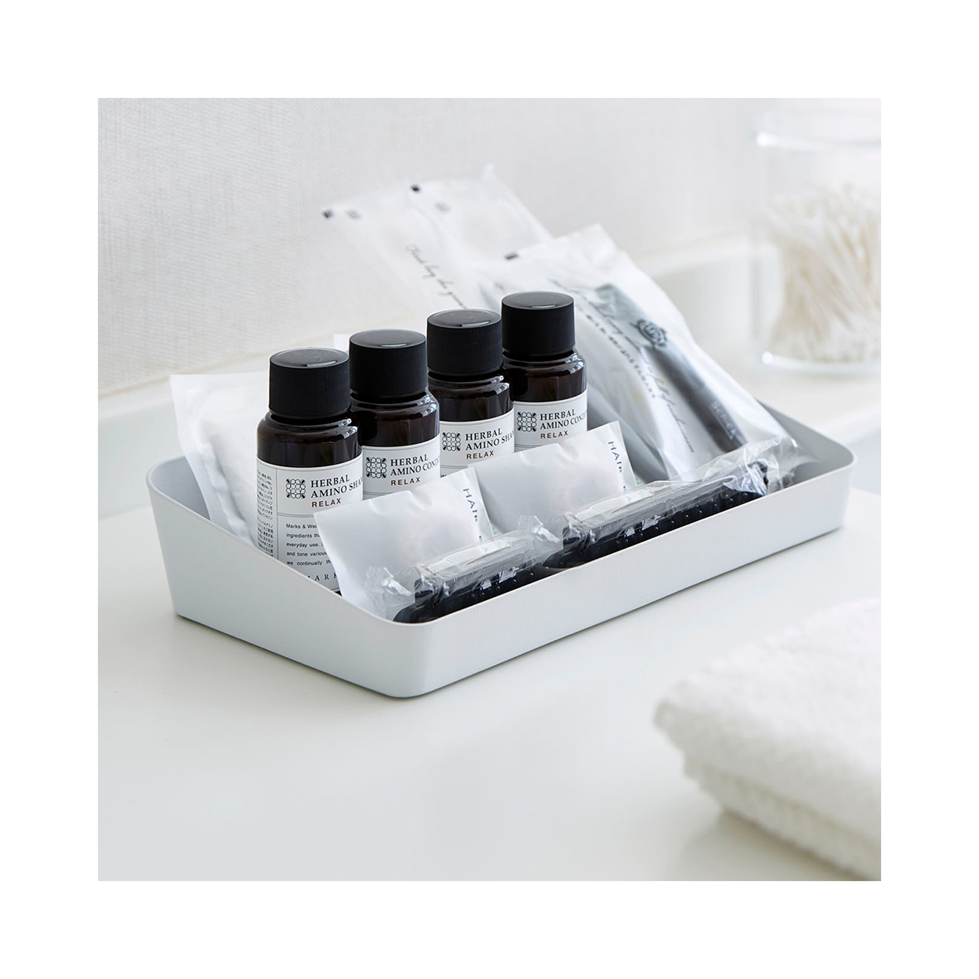 Yamazaki Home Space Saving Vanity Tray, Sloped, Steel, Large, White, 2" H x 11.8" W x 5.3" D