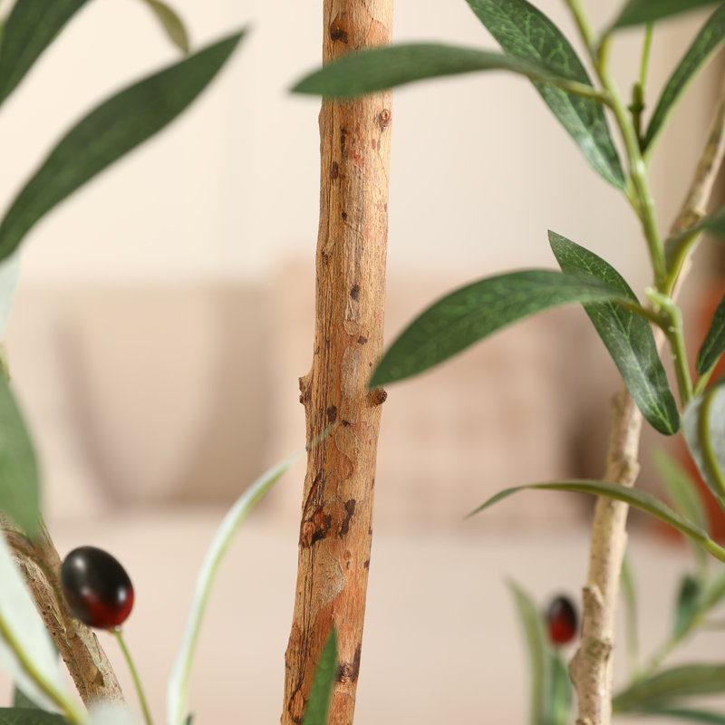 Olive artificielle Adcock avec pot de fleurs blanc, grands oliviers avec tronc en bois naturel, H 84 po x l 28 po x P 28 po