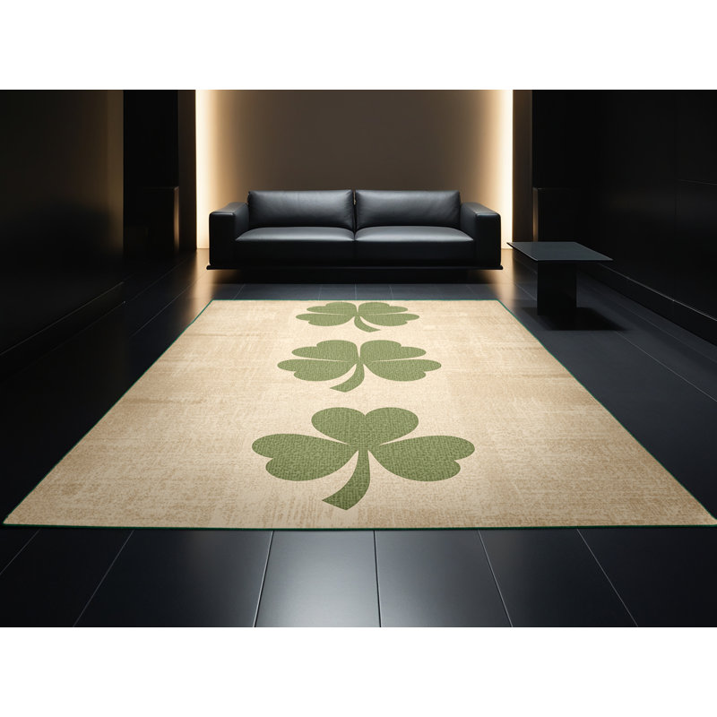 Soft Plush Eudy St Patties Modern & Contemporary Abstract Area Rug in Beige – Green Binding, 5x7