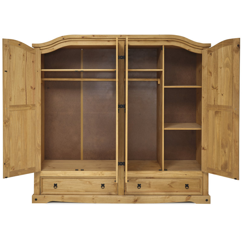 Faywood 4 Door Solid Wood Wardrobe, Antique Wax