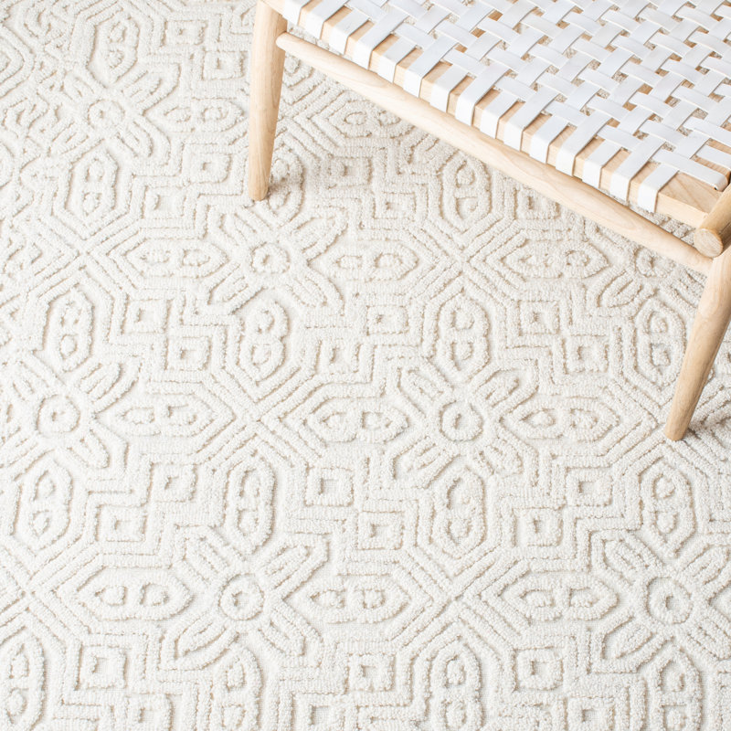Jellisa Hand Tufted Wool/Cotton Geometric Rug in Ivory, Rectangle 8' x 10'