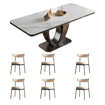 Home rectangular rock plate table and chair set
