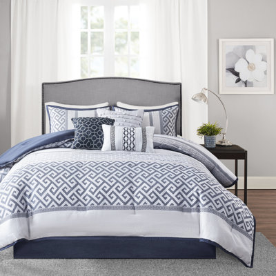 Édredon de luxe très grand bleu marine - 7 pièces avec coussins décoratifs et taies décoratives