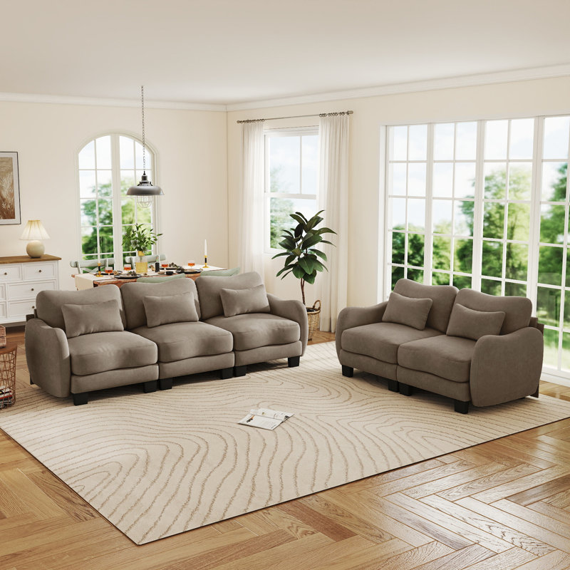 Ensemble de salon en chenille 2 pièces avec canapé, causeuse et coussins lombaires, taupe chaud, Warm Taupe