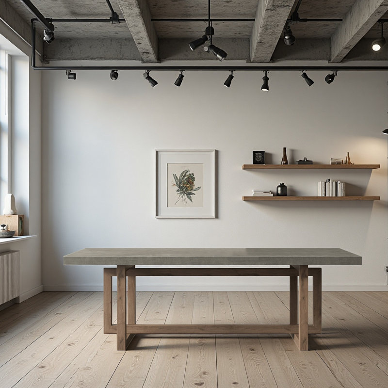 Bureau rectangulaire en bois massif imitation gris ciment