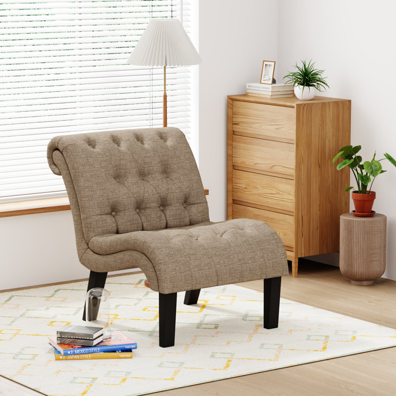 Merideth Linen Slipper Chair, Khaki Linen