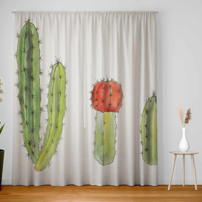 Watercolor Small Cactus Set - Blackout Window Curtain Pair