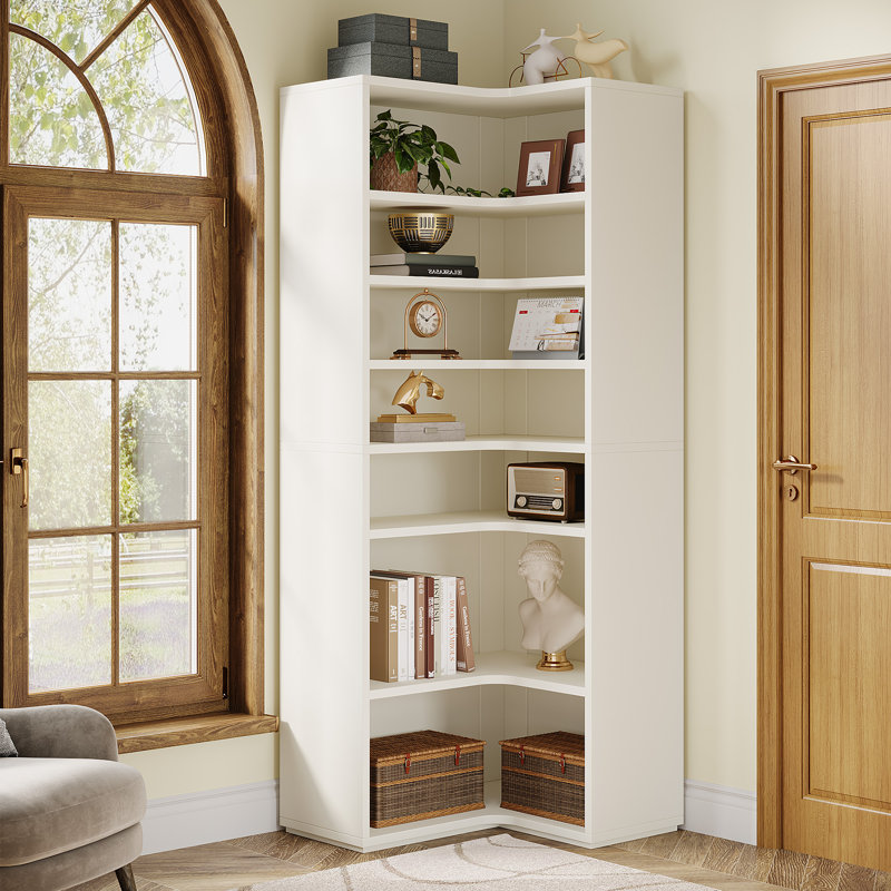 8-tier Corner Bookshelf With Detachable Shelves, White