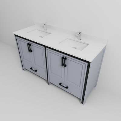 Ensemble de meuble-lavabo double avec comptoir en quartz blanc et robinet