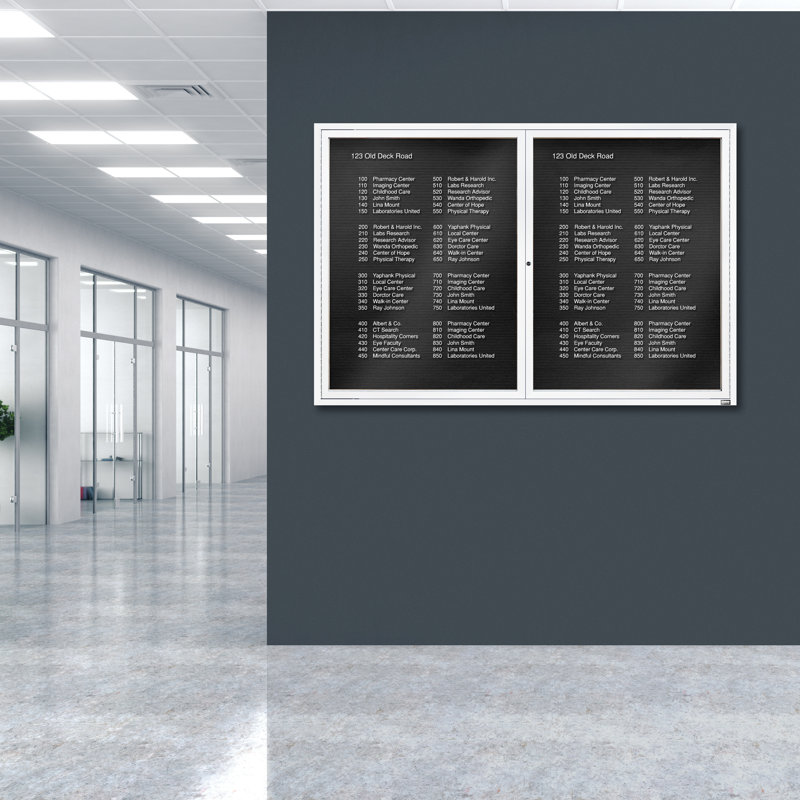 Tableau d'affichage mural fermé pour armoire d'annuaire, Blanc thermolaqué, Deux, 48 po x 72 po