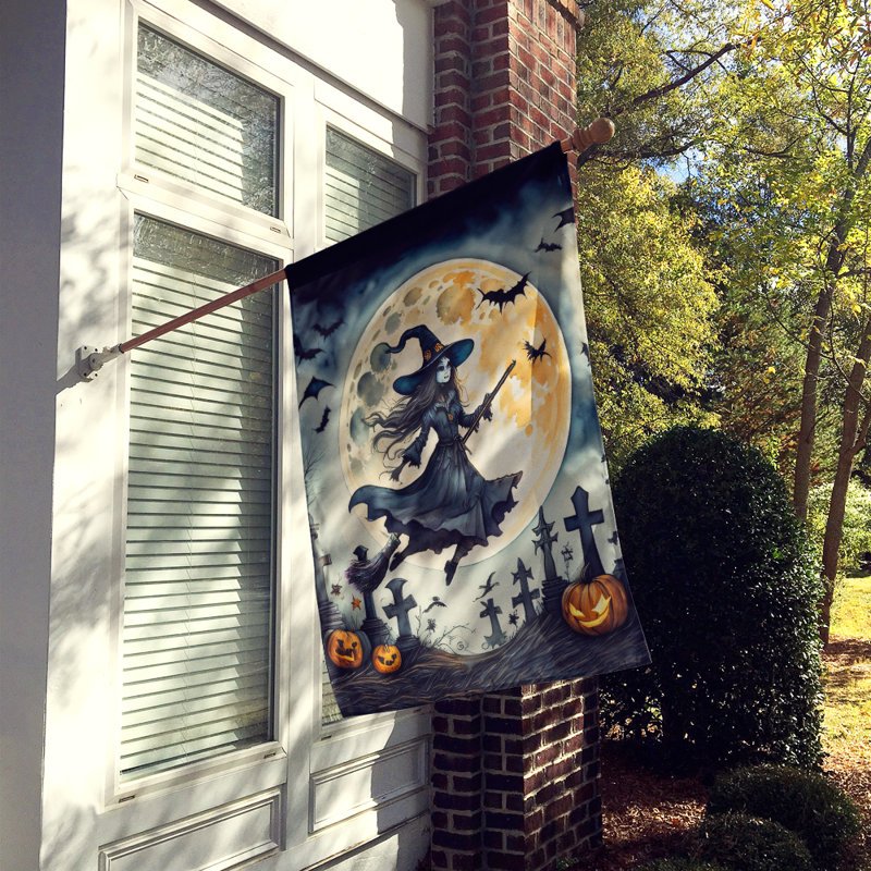 Drapeau de la maison d'Halloween volante sorcière effrayante