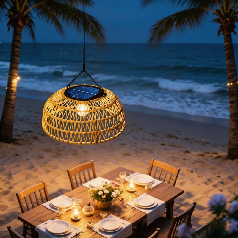 Outdoor Solar Rattan Chandelier Light，Outdoor Hanging Lighting For Gazebo, Patio, And Balcony Decor
