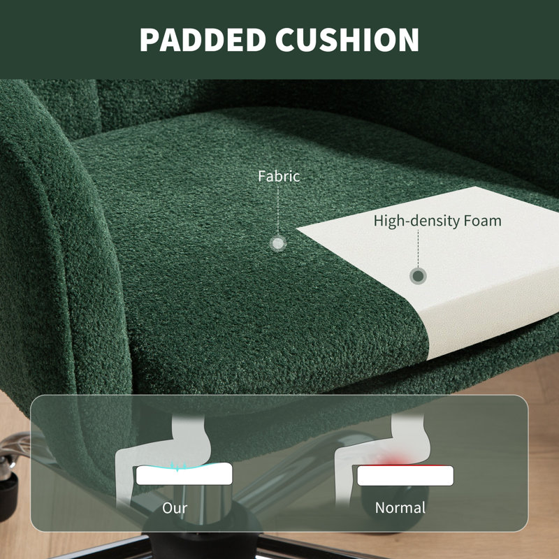 HOMCOM Snow Flannel Office Chair Makeup Vanity Chair Wheeled, Green