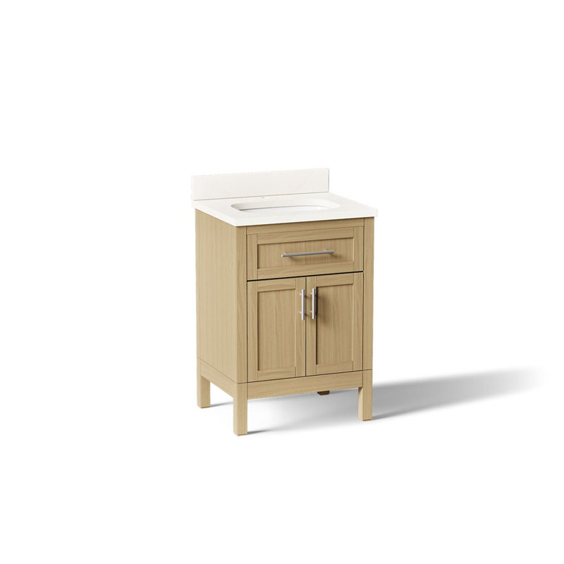 Hadron Single Bathroom Vanity Set, White, Light Oak, 24"