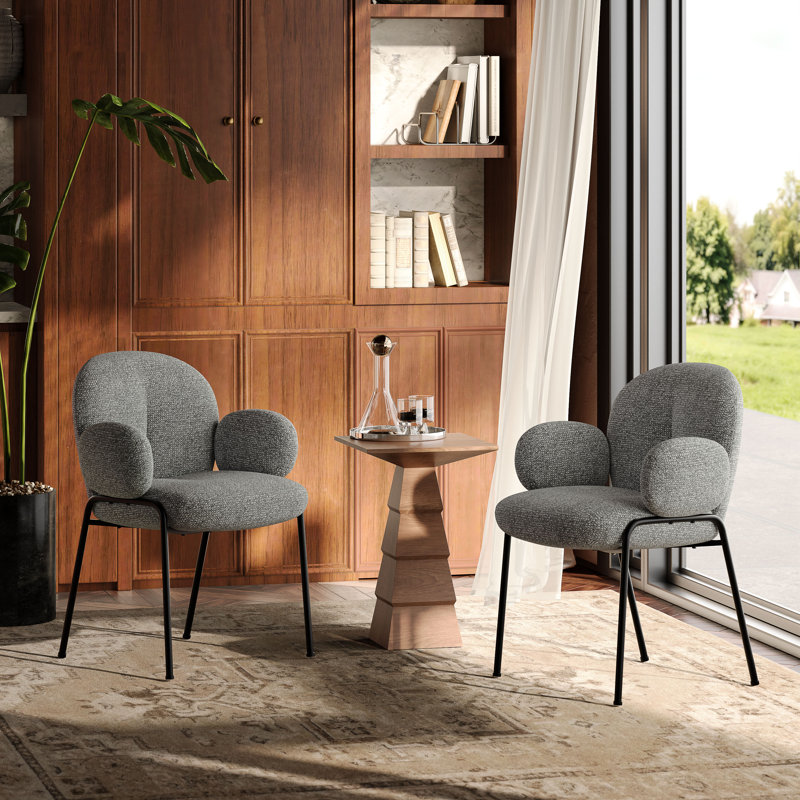 Anston 46cm H Linen Upholstered Metal Upholstered Back Armchair, Grey Linen