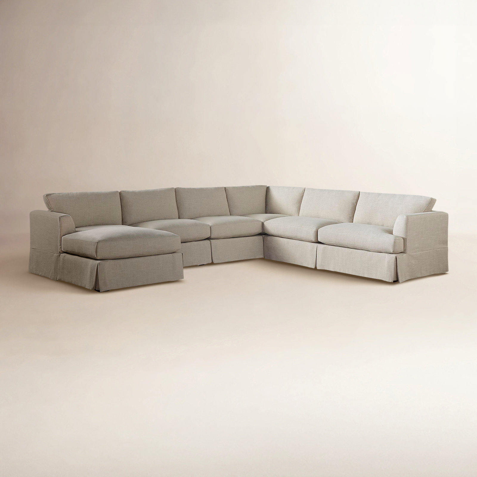 Lucia Upholstered Chaise U-Sectional, Left Hand Facing, Drusky Linen Sustain® Basketweave