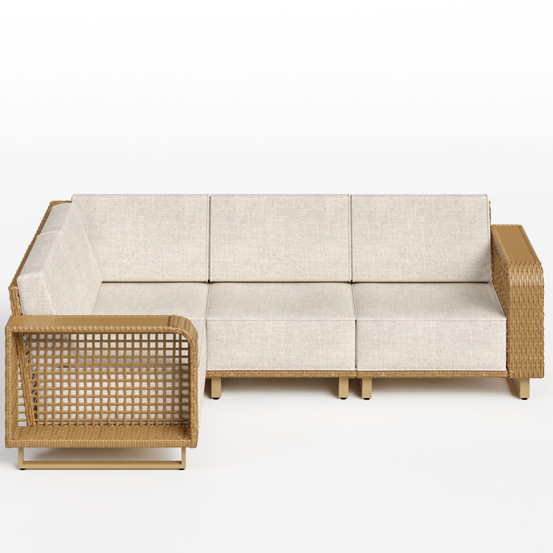 Canapé d'extérieur modulaire en résine tressée pour 4 personnes, avec assise profonde de 61 cm et coussins en oléfine de 25 cm d'épaisseur.