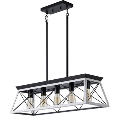Luminaire suspendu ajustable en fer 5 lumières noir et blanc