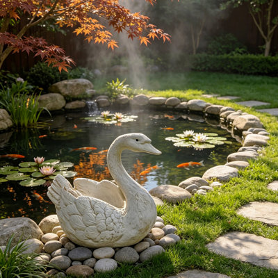 12.6'' Tall White Swan Statue Planter Outdoor Large Resin Swan Flower Pot Decorative Garden Sculpture For Pond Patio Lawn Backyard Landscape Ornament, Water Feature Decor With Detailed Feather Texture