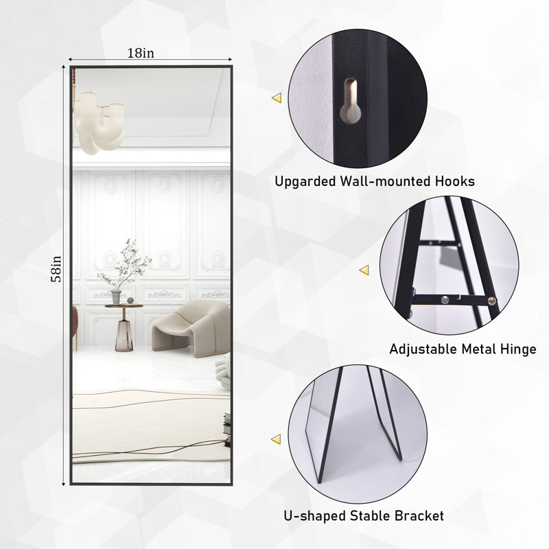 Metal Wall Mirror, 57.87" x 17.72", Black