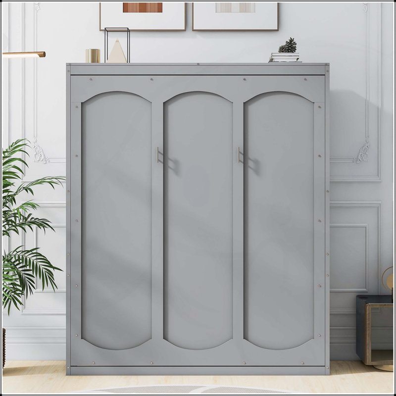 Lit escamotable mural avec tablettes Murphy, gris, Grand